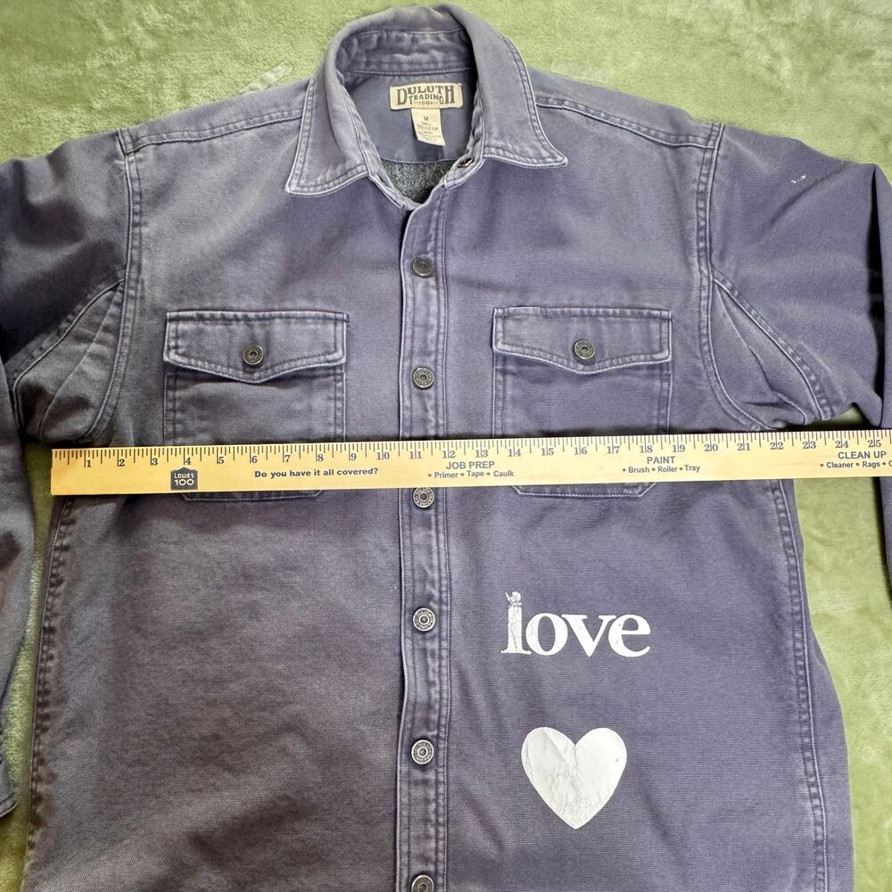Duluth Trading Fleece Lined Canvas Shirt Jacket Shacket Love Heart Workwear M - Picture 11 of 16